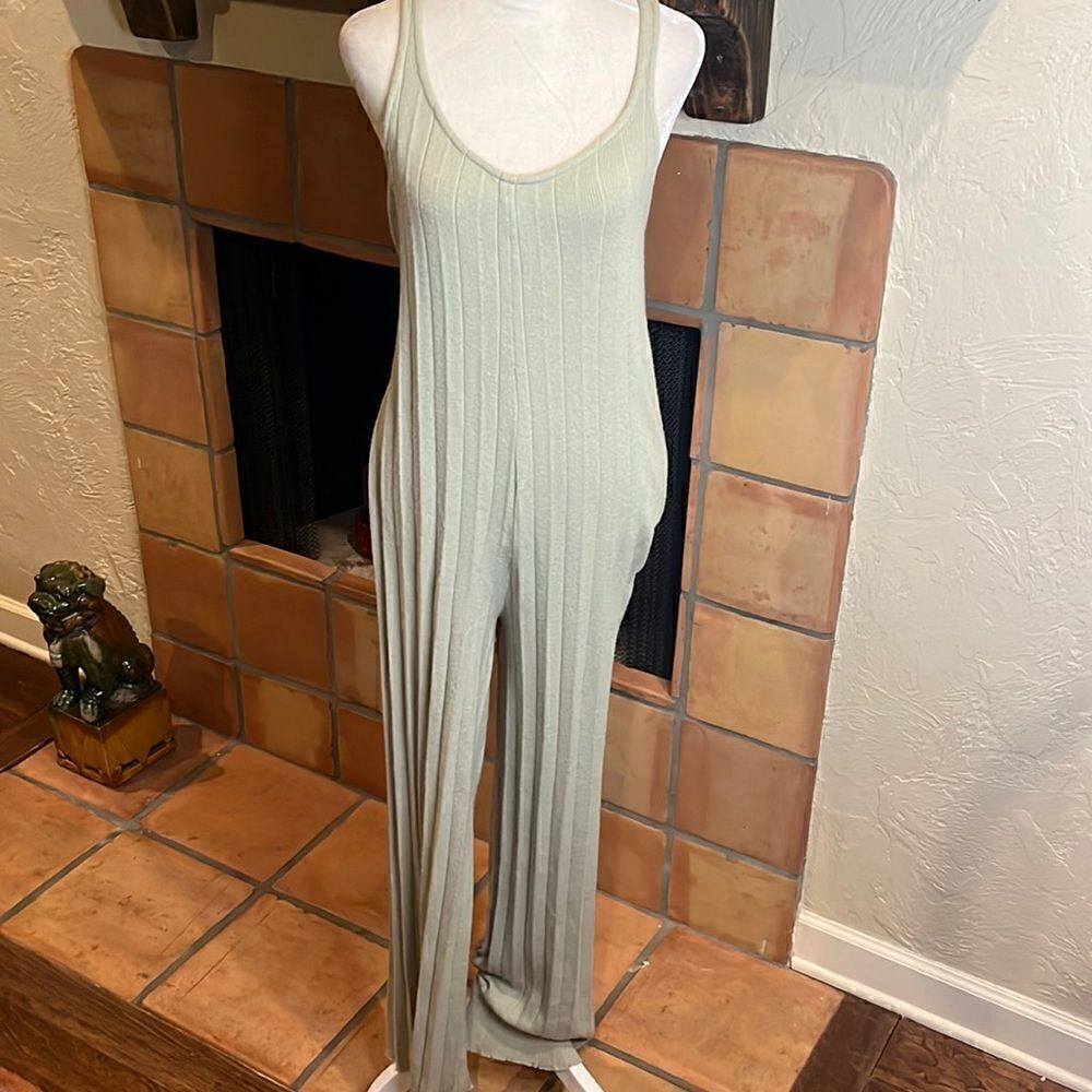 Zara Sage Green Ribbed Knit Sleeveless Jumpsuit, S!